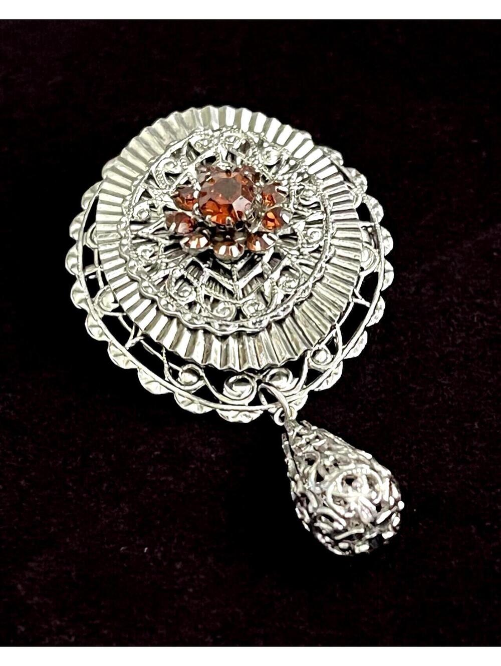 Filigree Silver Brooch with Citrine Stone